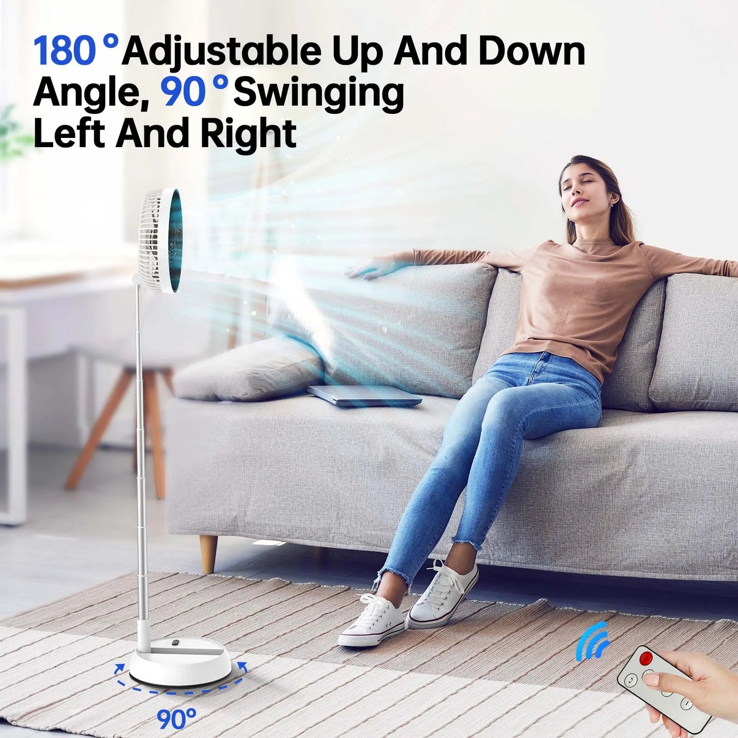 Ventilador portátil 7200mAh silencioso con mando, oscilación automática y altura ajustable